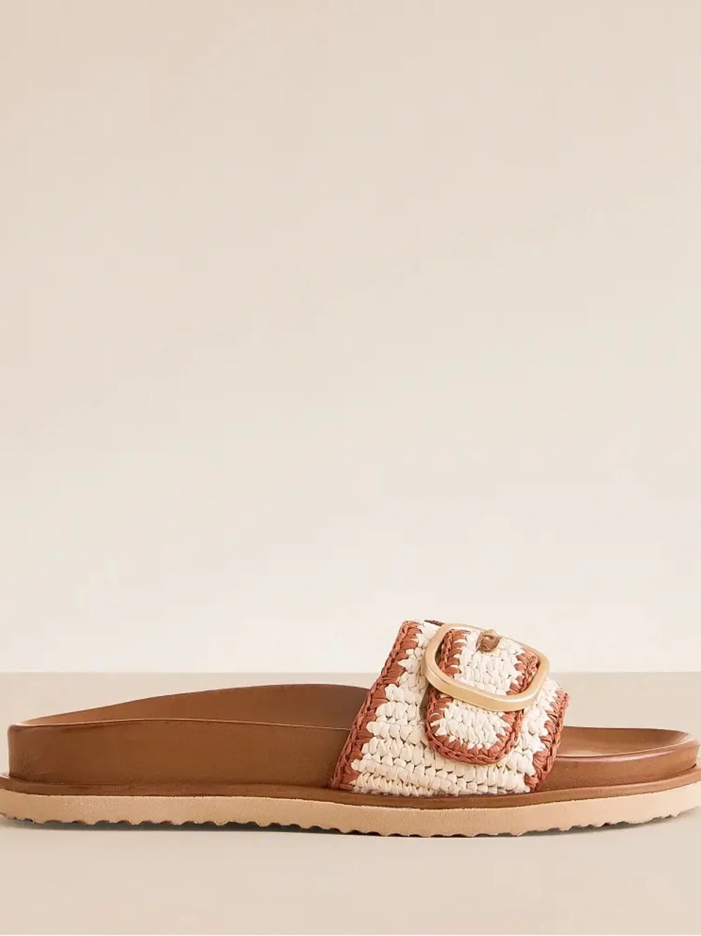 Steve Madden Cream and Brown Woven Buckle Slide Sandals